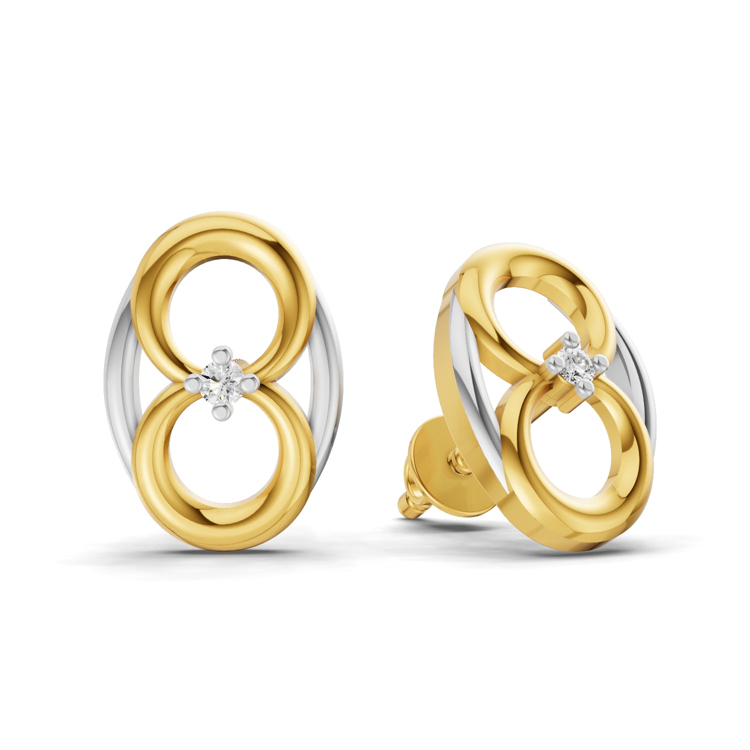 0.02 Carat  | 925 Sterling Silver Yellow Gold Plated Interlocking Circle Earrings