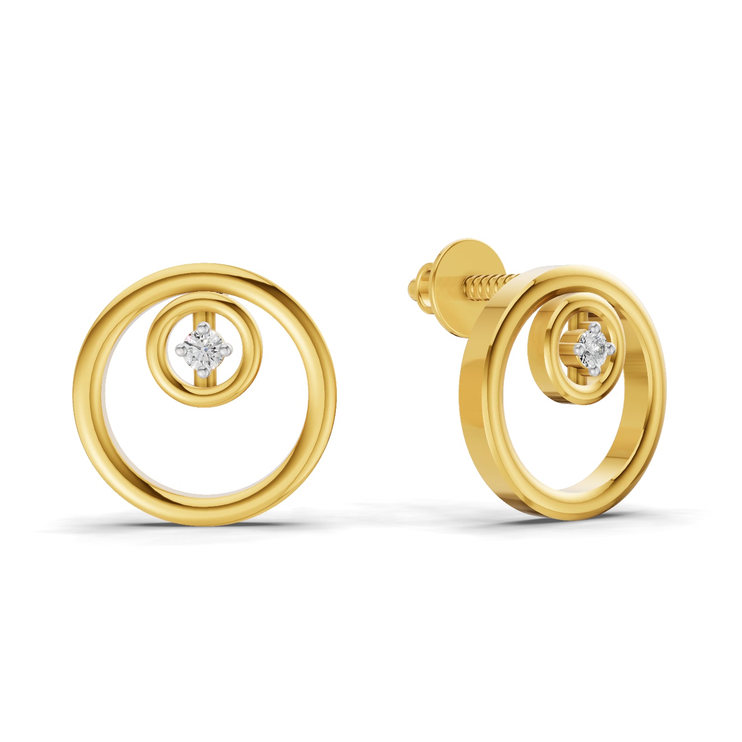 0.02 Carat  | 925 Sterling Silver Yellow Gold Plated Open Circle Stud Earrings
