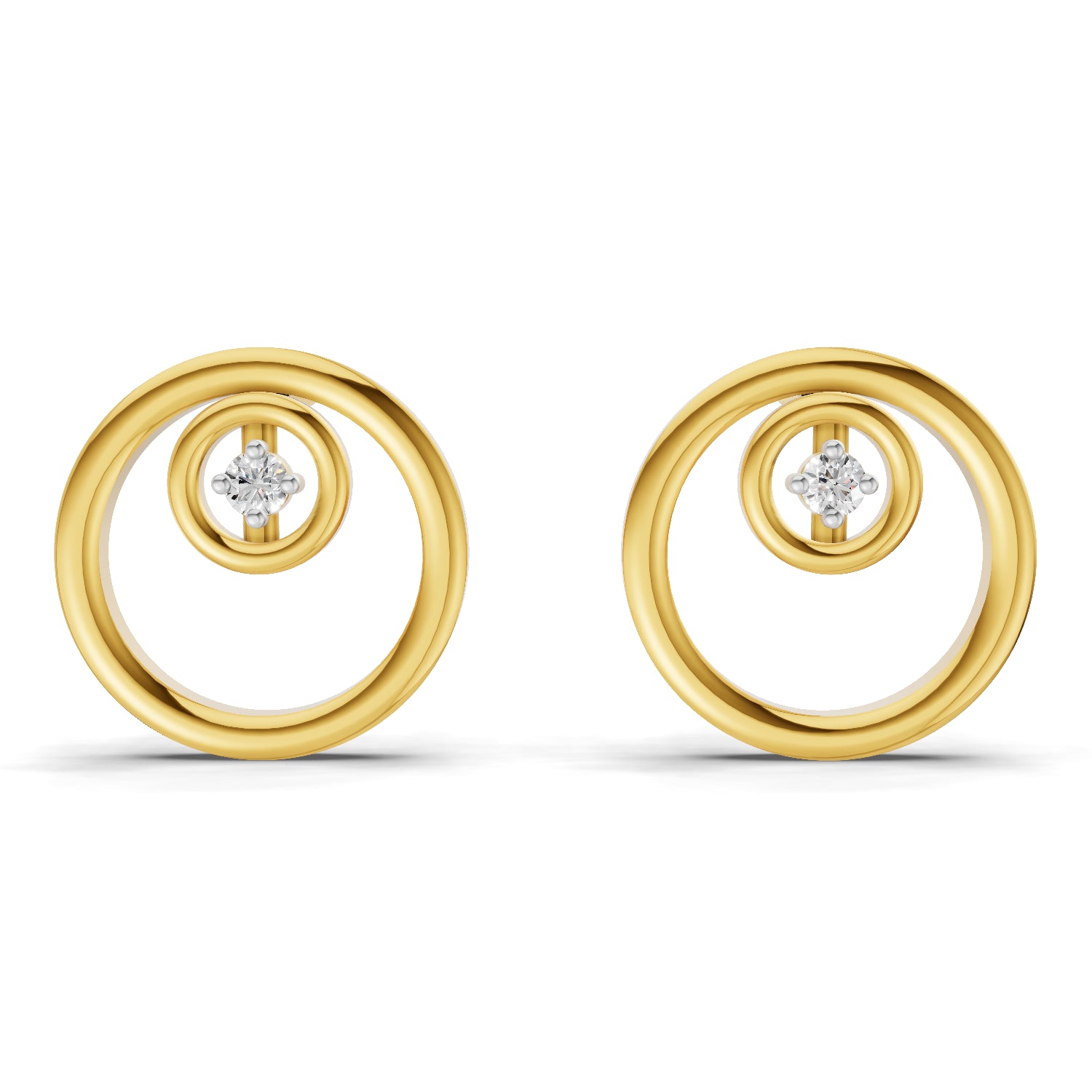 0.02 Carat  | 925 Sterling Silver Yellow Gold Plated Open Circle Stud Earrings
