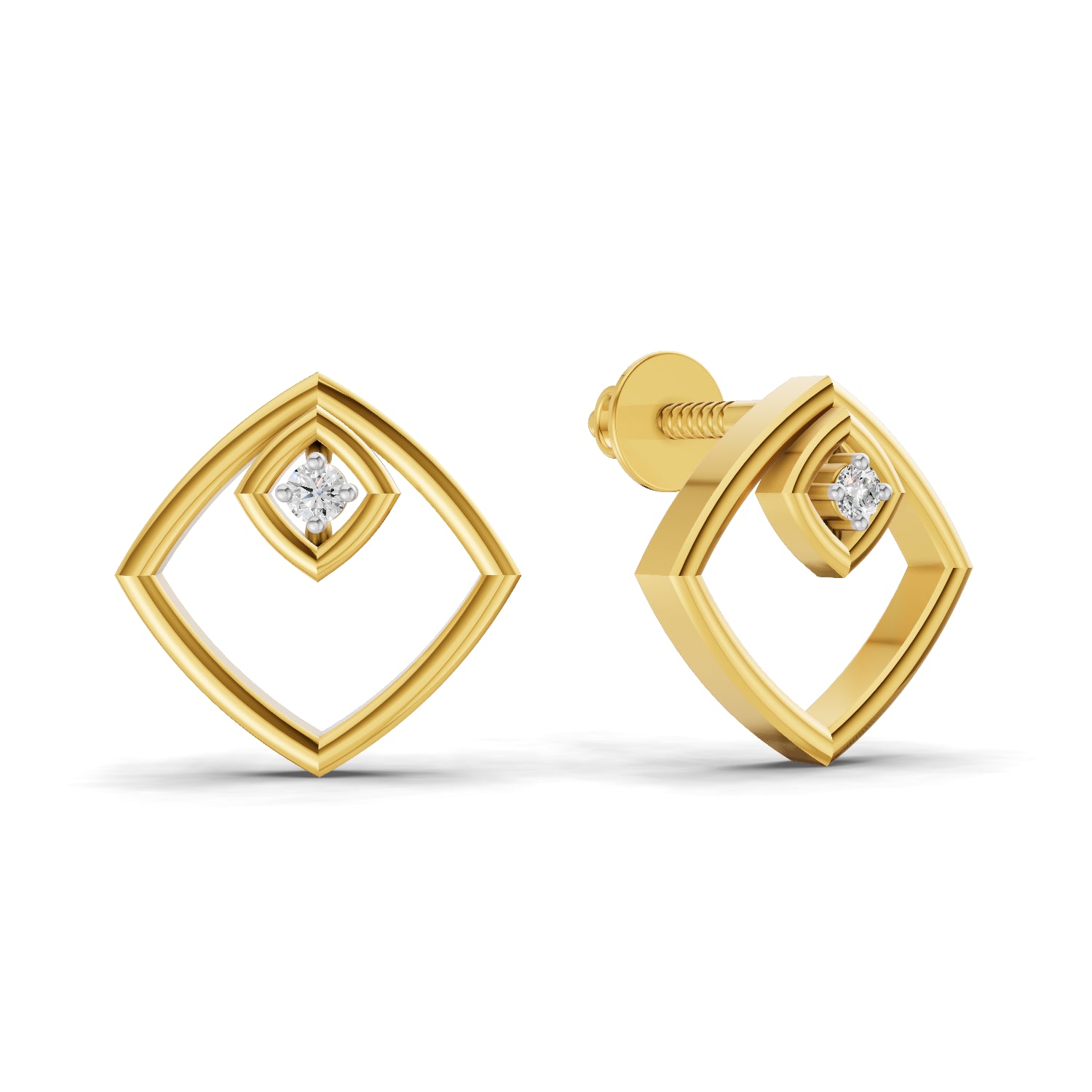0.02 Carat  | 925 Sterling Silver Yellow Gold Plated Geometric Open-Frame Earrings