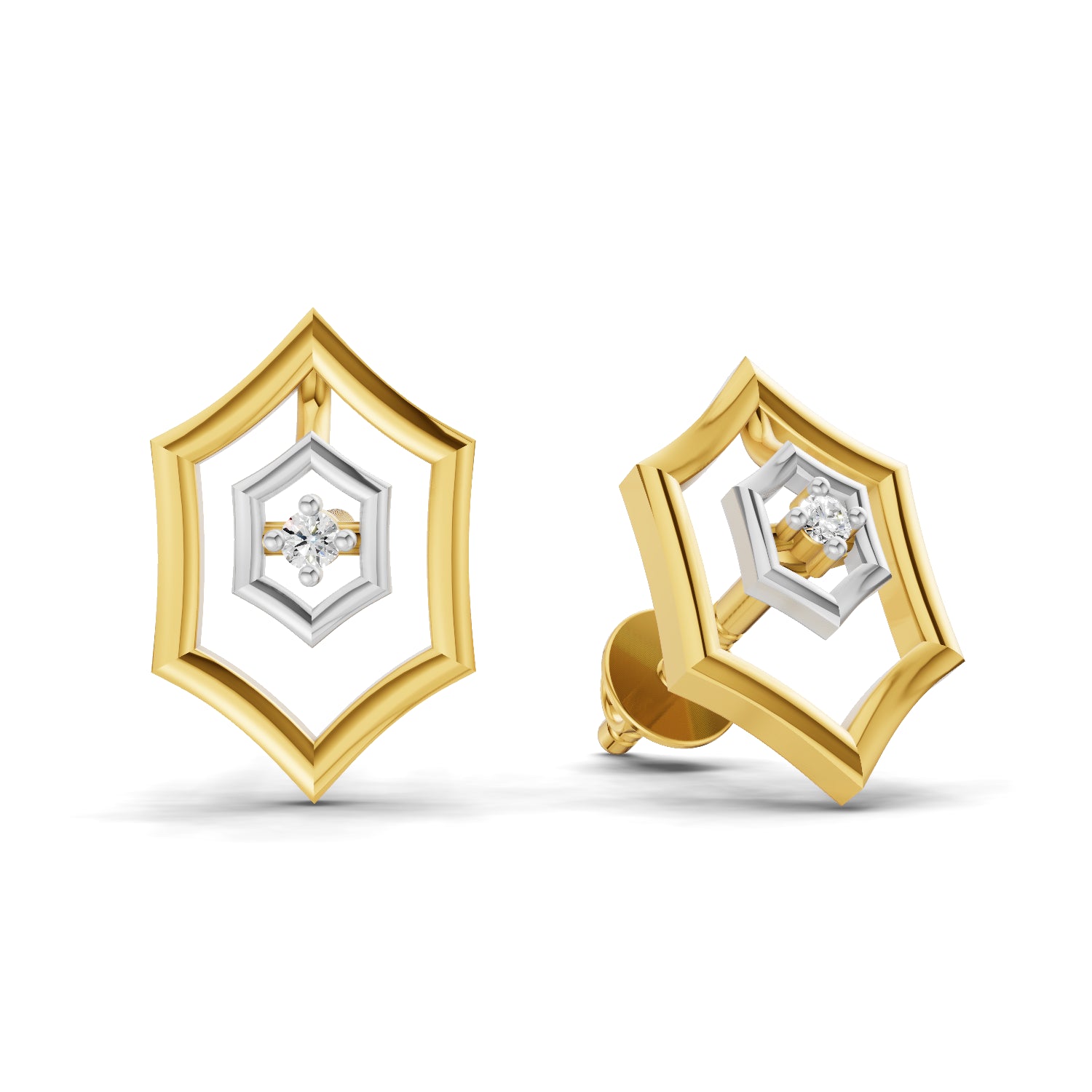 0.02 Carat  | 925 Sterling Silver Yellow Gold Plated Floral Earrings