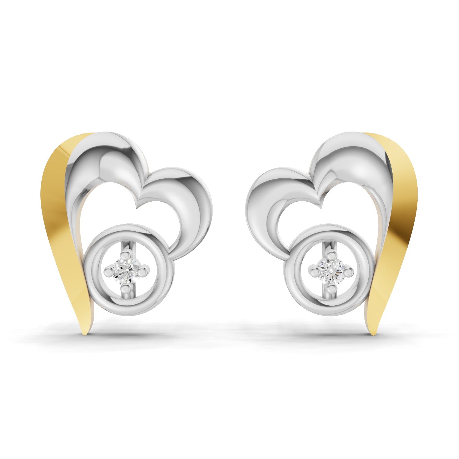 0.02 Carat  | 925 Sterling Silver Yellow Gold Plated Heart Earrings