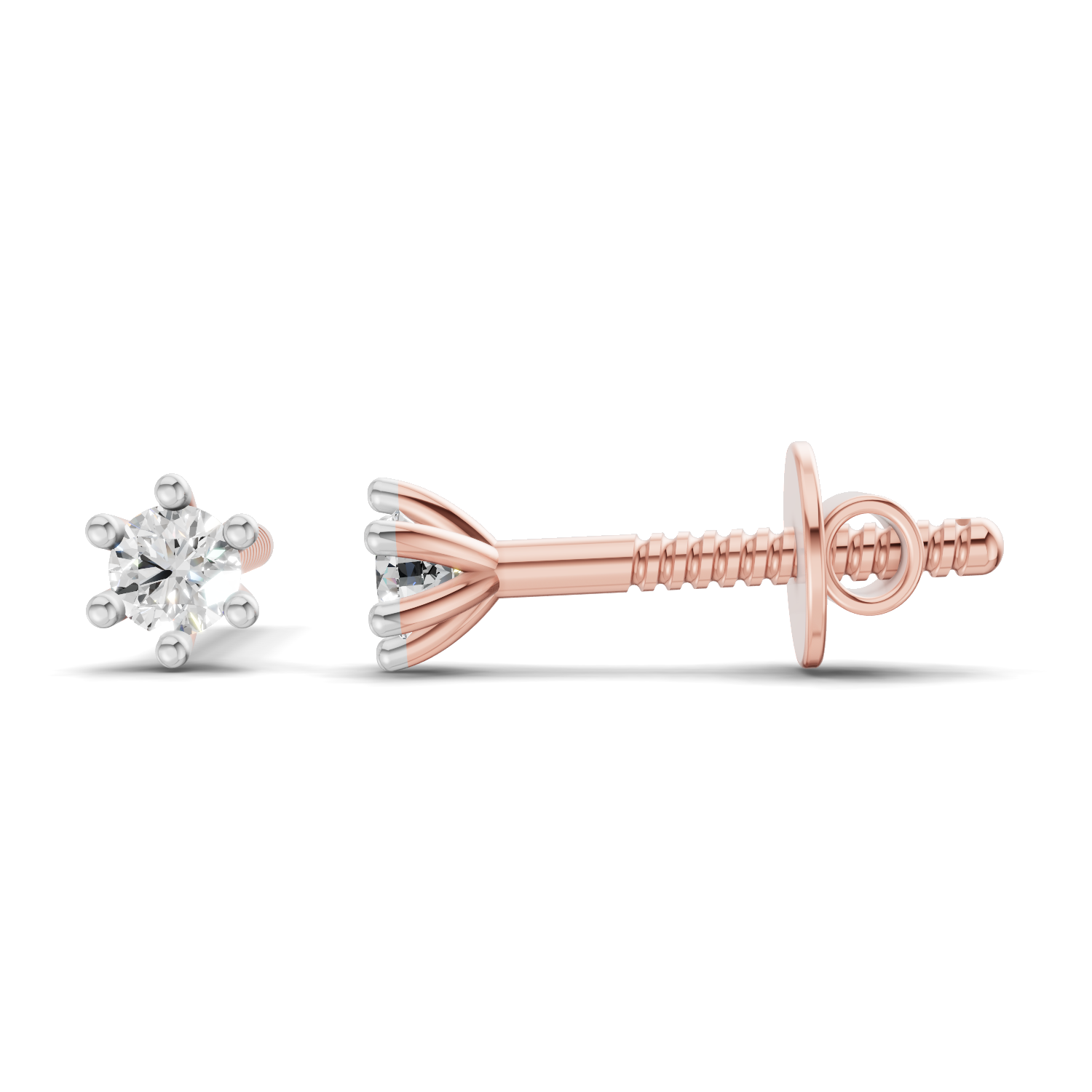 0.19 Carat Round Diamond Solitaire Studs Earrings | 14K Rose Gold