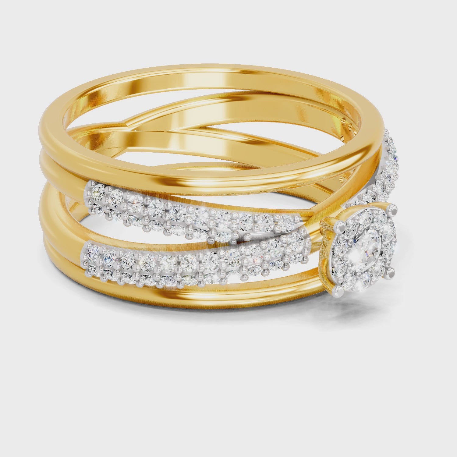 Load video: 0.55 Carat| 925 Sterling Silver Gold Plated Fashion Criss Cross Ring (Size-5)