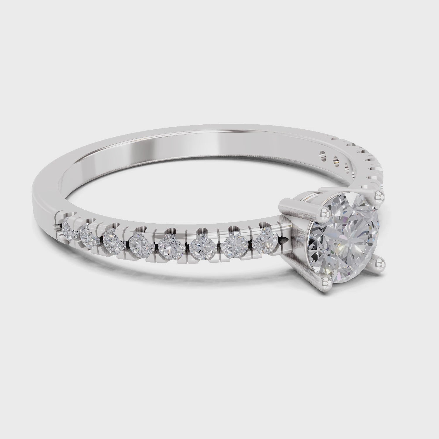 Load video: 0.67 Ct Round Shape Solitaire Diamond Ring | 14K White Gold