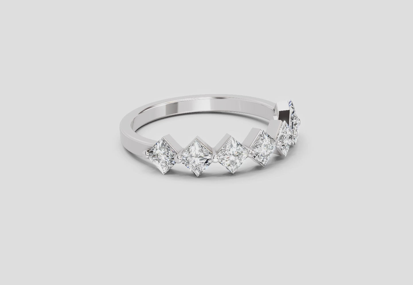 Load video: 0.63 Ct Princess Shape 7 Stone Diamond Band Ring | 14K White Gold