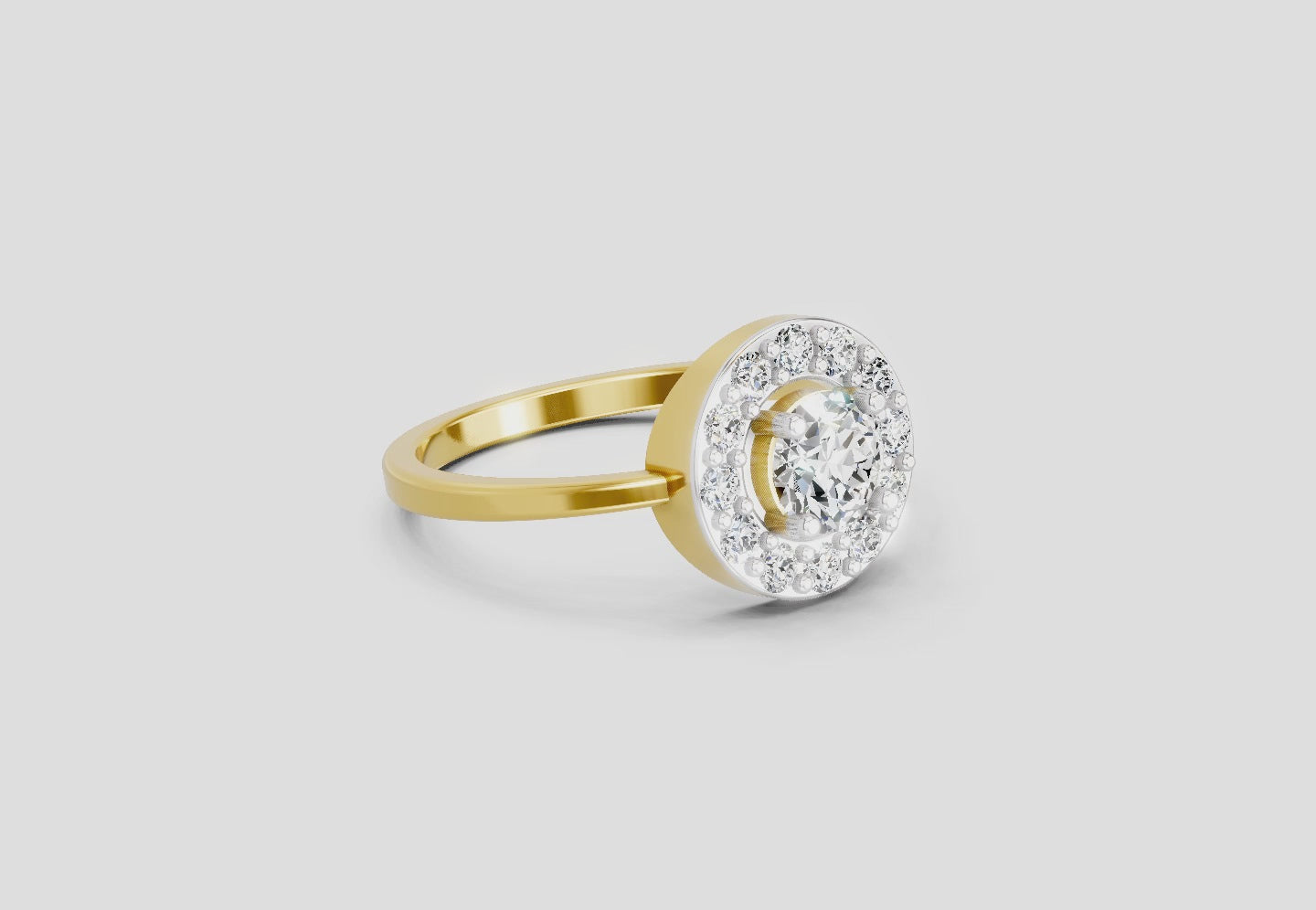 Load video: 0.85 Ct Round Halo 14K Yellow Gold