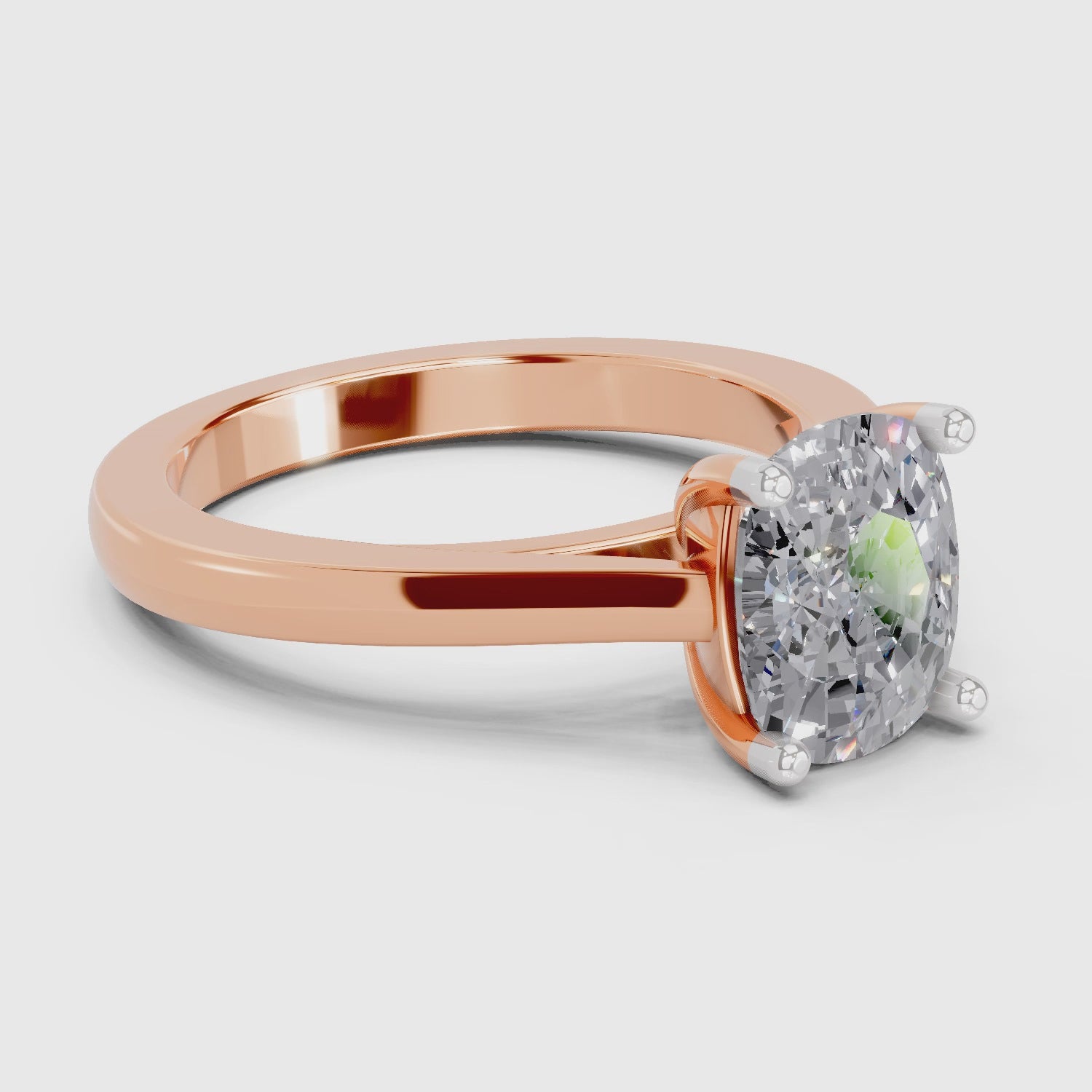 Load video: 3 Ct Cushion Shape Solitaire Diamond Ring| 14K Rose Gold