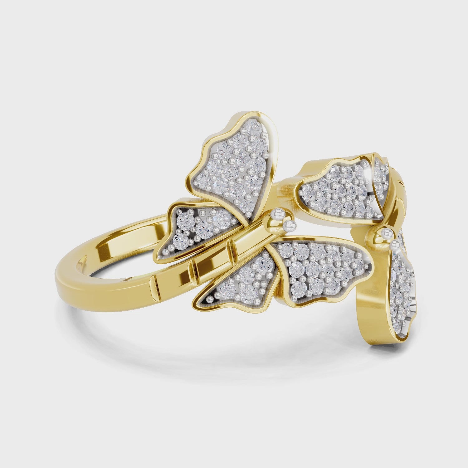 Load video: 0.27 Ct Round Shape | 925 Sterling Silver Gold Plated Butterfly Ring
