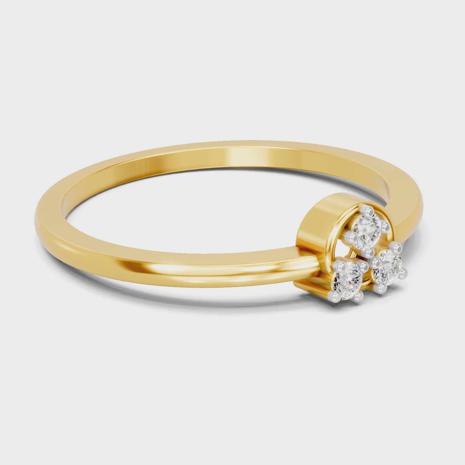 Load video: 0.08 Carat | 925 Sterling Silver Gold Plated Dainty Three-Diamond Ring