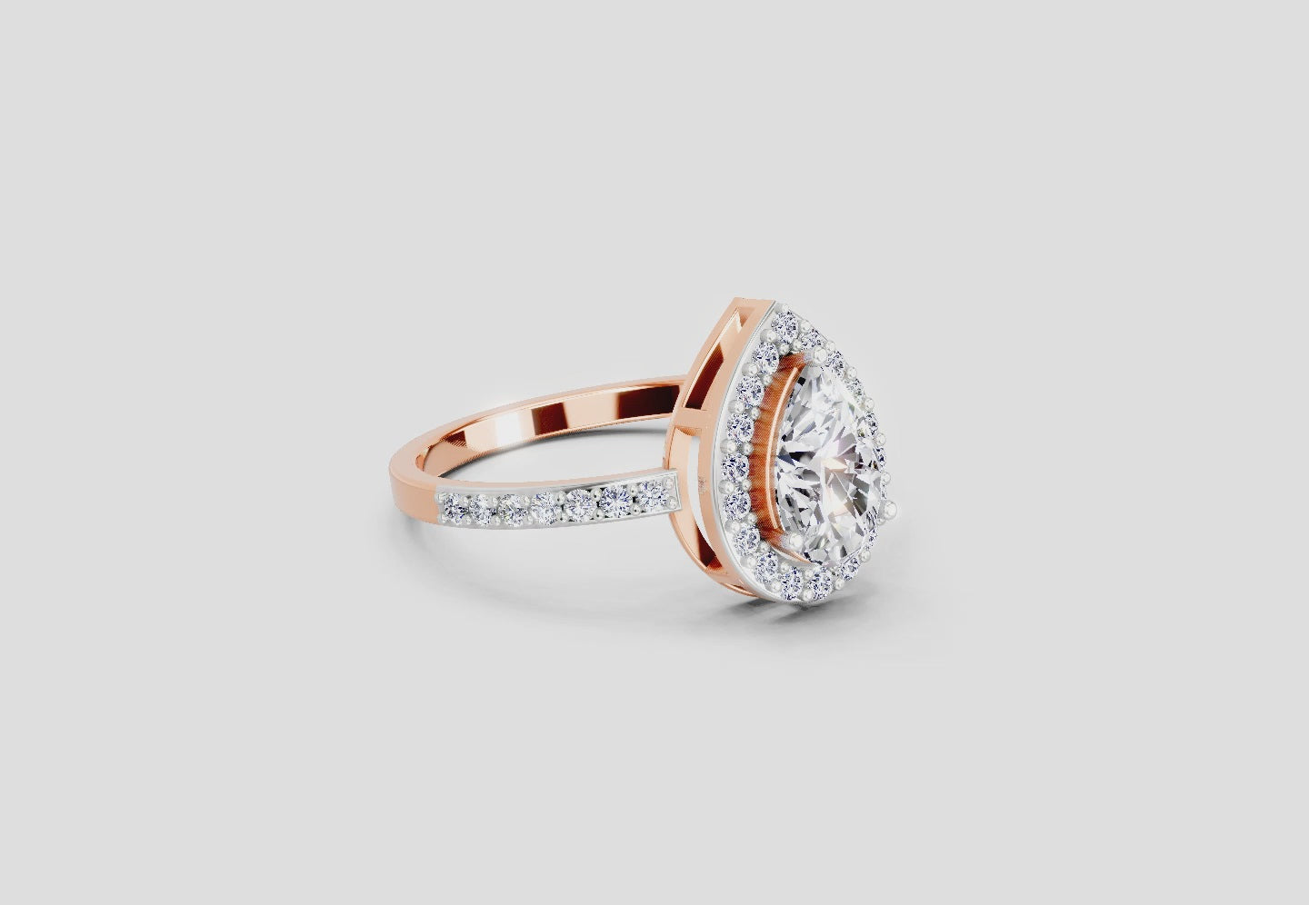 Load video: 1.22 Ct Pear Halo Diamond Engagement Ring | 14K Rose Gold
