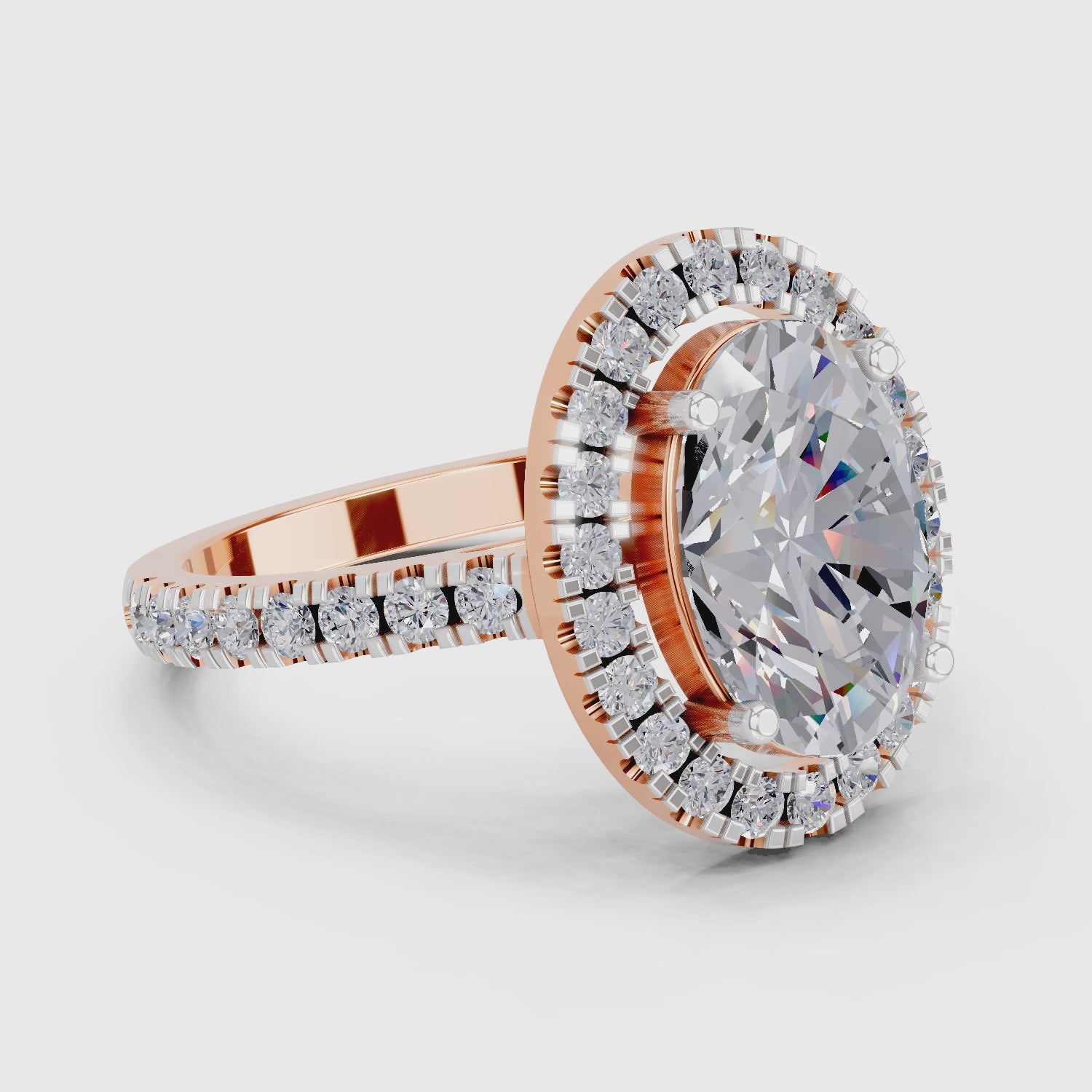 3.39 Carat Classic Oval Shape Halo Engagement Ring | 14K Rose Gold