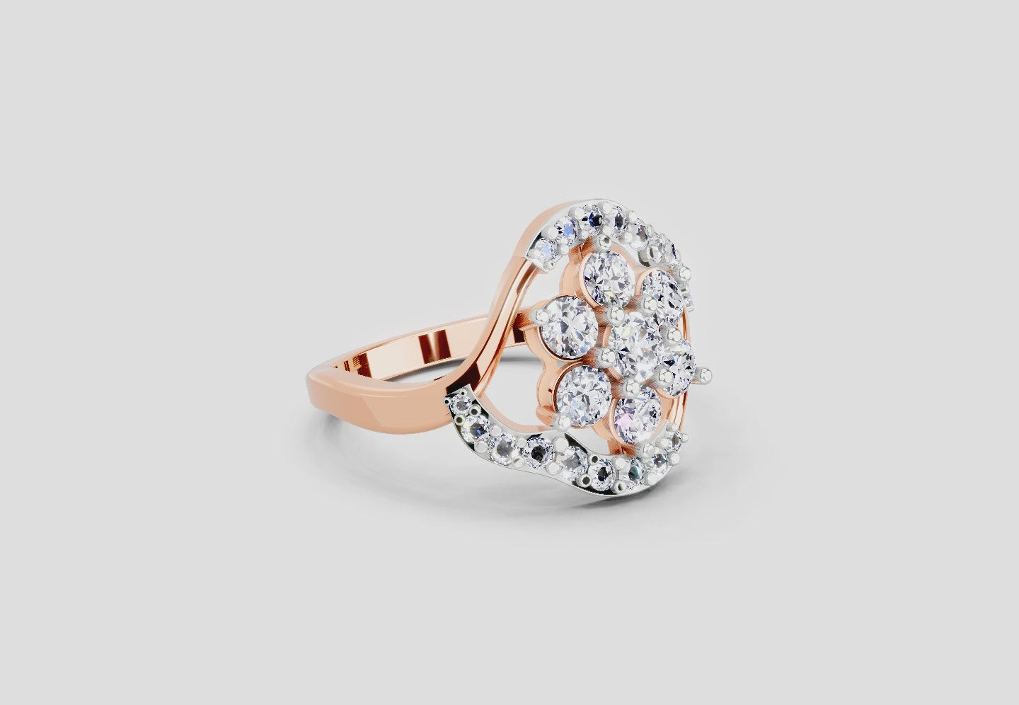 Load video: 0.75 Ct Round Shape Diamond Cluster Ring | 14K Rose Gold