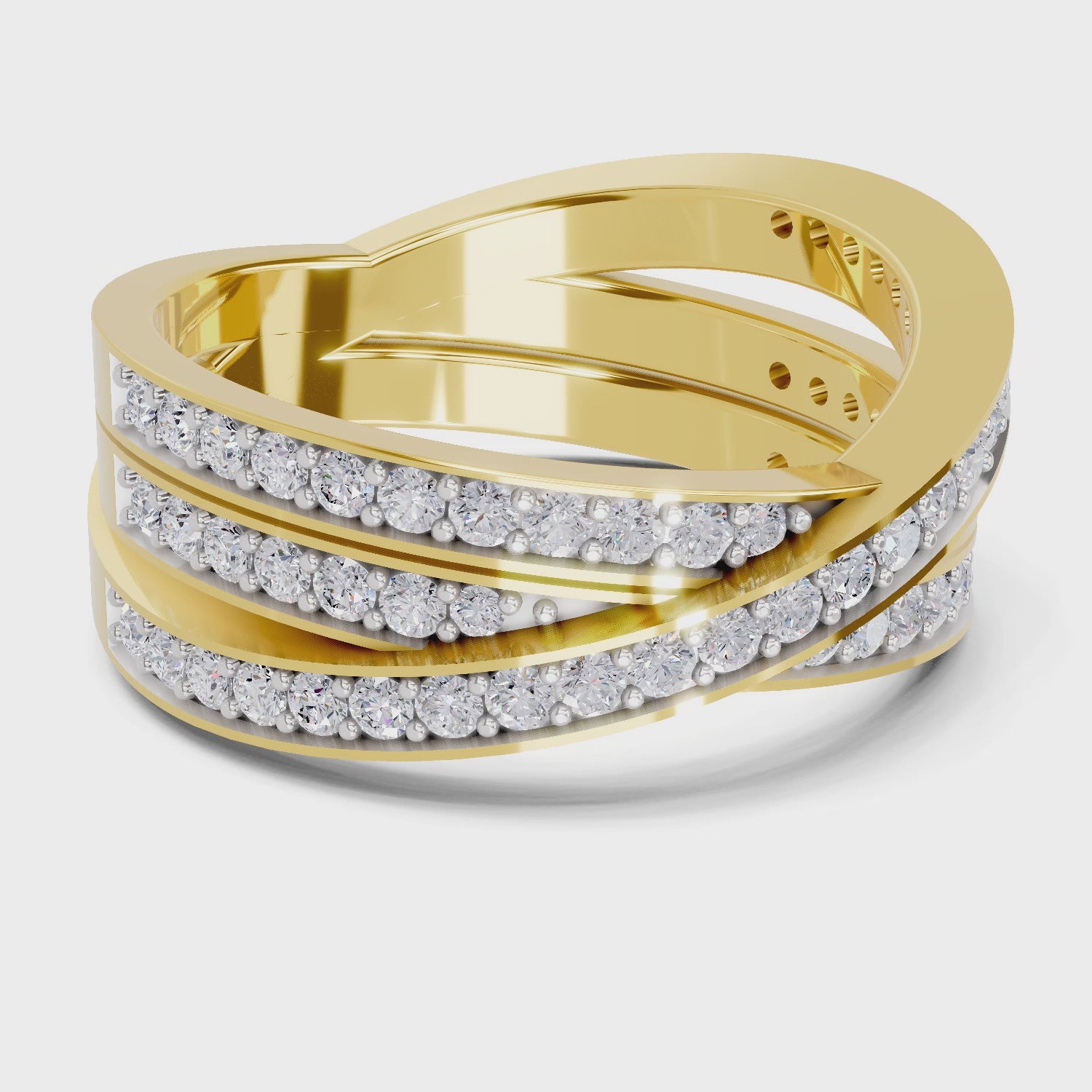 Load video: 0.82 Carat Round Shape Diamond | 925 Sterling Silver Gold Plated Criss cross Ring