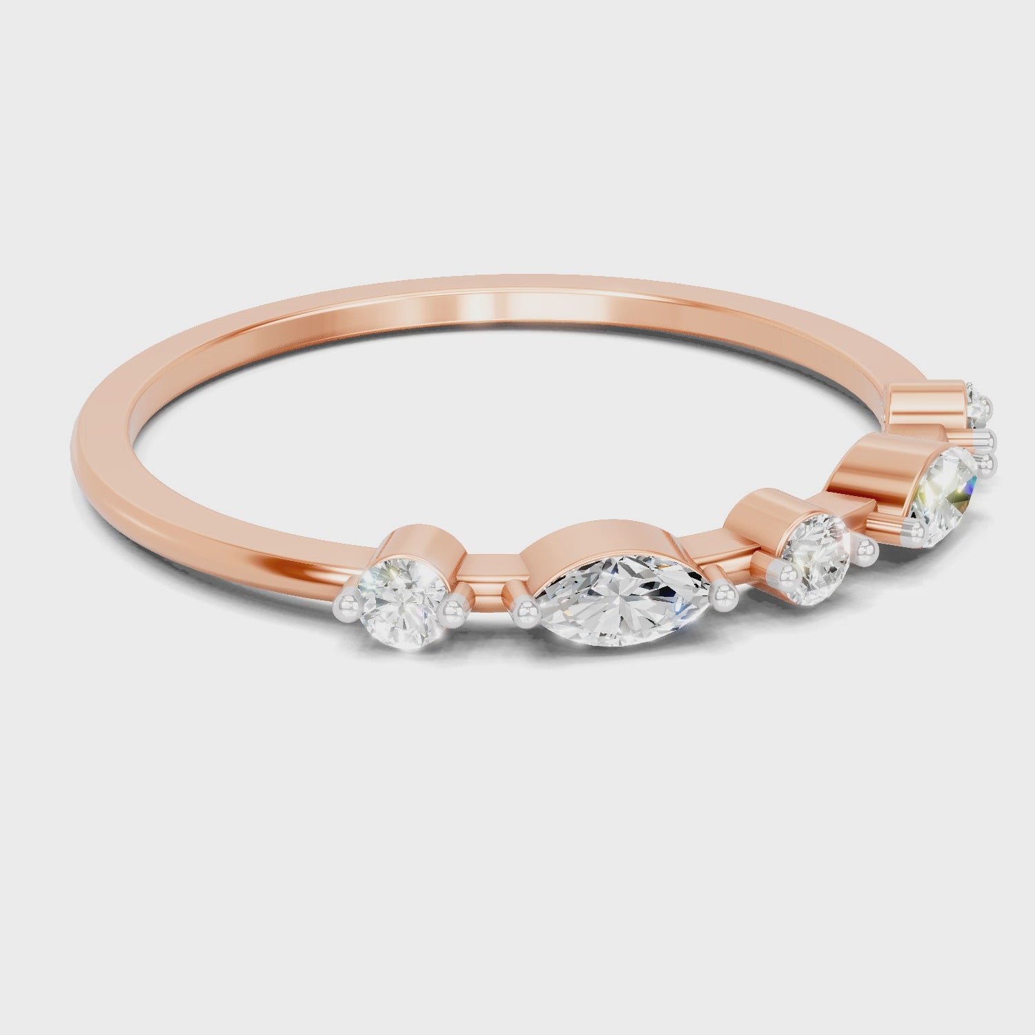 Load video: 0.24 Carat Round &amp; Marquise Shape Diamond Five-Stone Ring | 14K Rose Gold