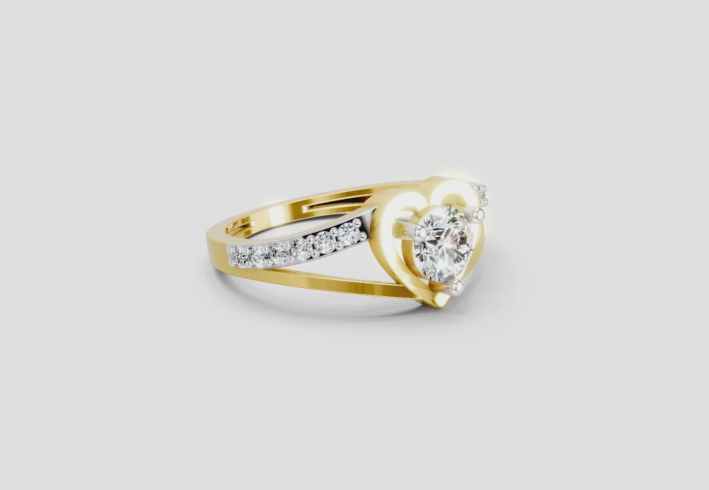 Load video: 0.67 Ct IGI Cerified Heart Round Shape Diamond Ring | 14K Yellow Gold FG VS Quality Diamonds