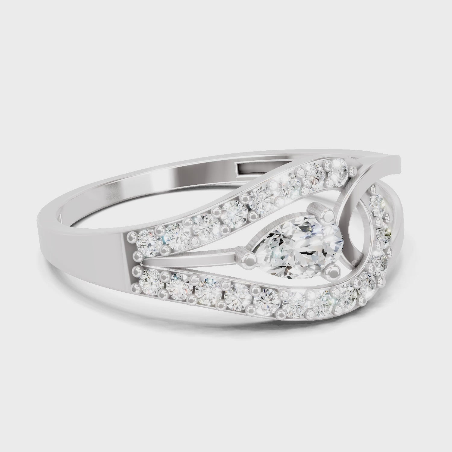 Load video: 0.36 Carat Pear &amp; Round Shape Diamond Bypass Ring | 14K White Gold