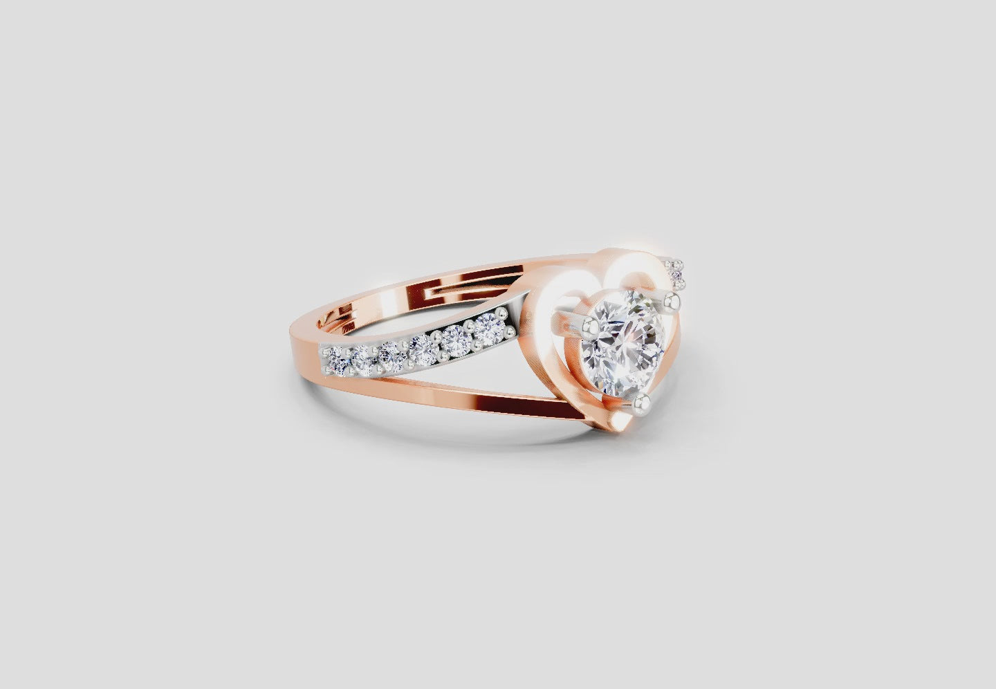Load video: 0.67 Ct Heart Round Shape Diamond Ring | 14K Rose Gold