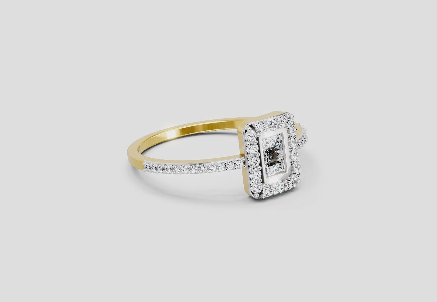 Load video: 0.42 Ct Baguette Shape Halo Diamond Ring | 14K Yellow Gold