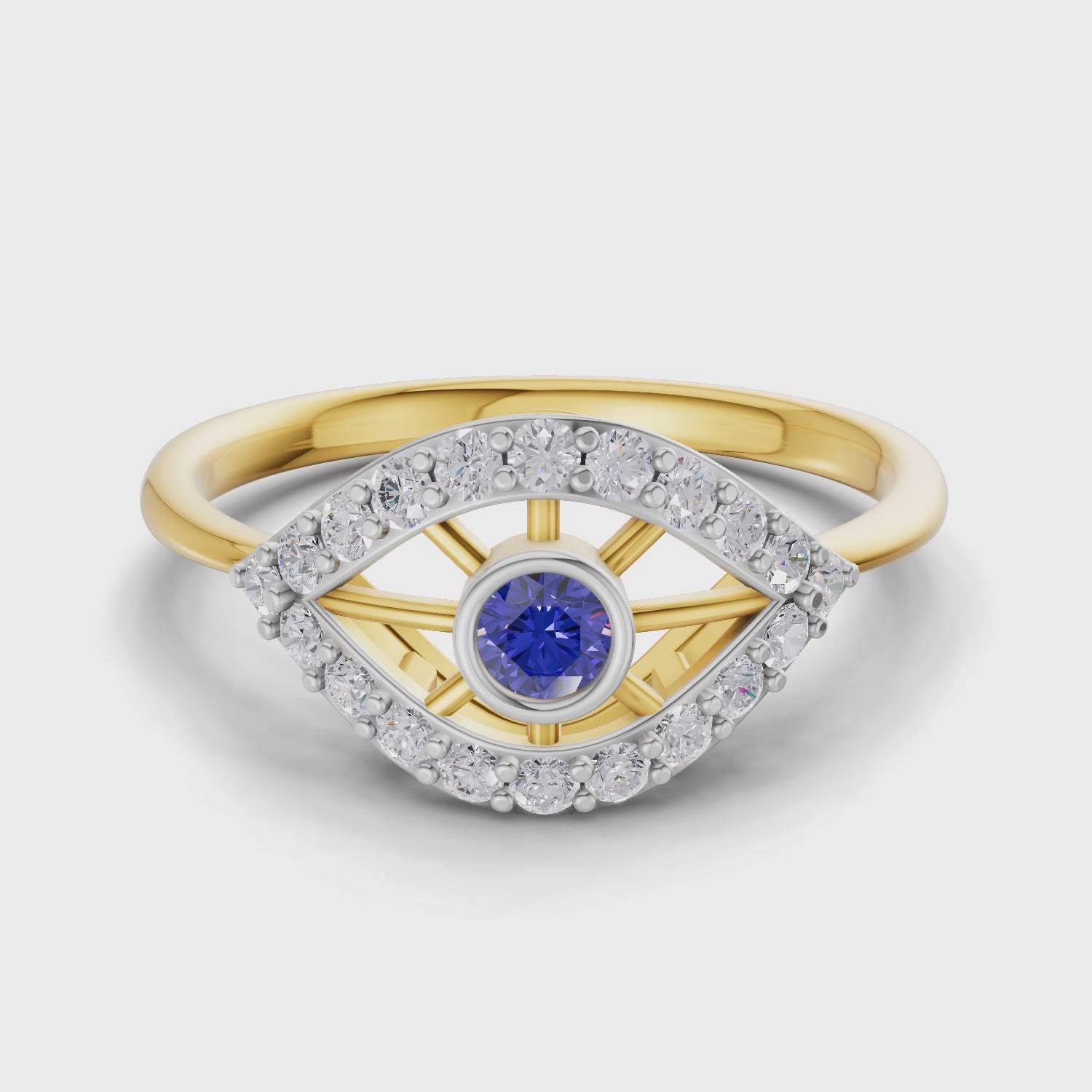 Load video: 0.24 Carat  | 925 Sterling Silver Gold Plated Evil Eye Ring
