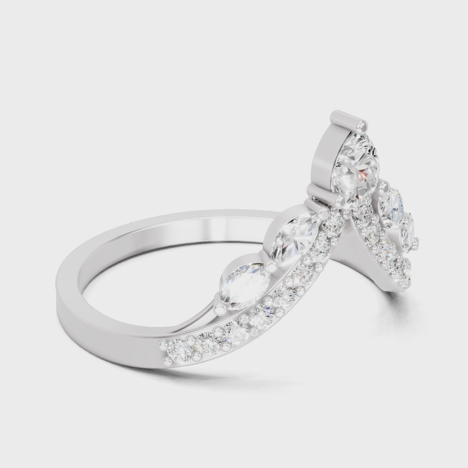 Load video: 0.48 Carat Pear, Marquise &amp; Round Shape Diamond Chevron Ring | 14K White Gold