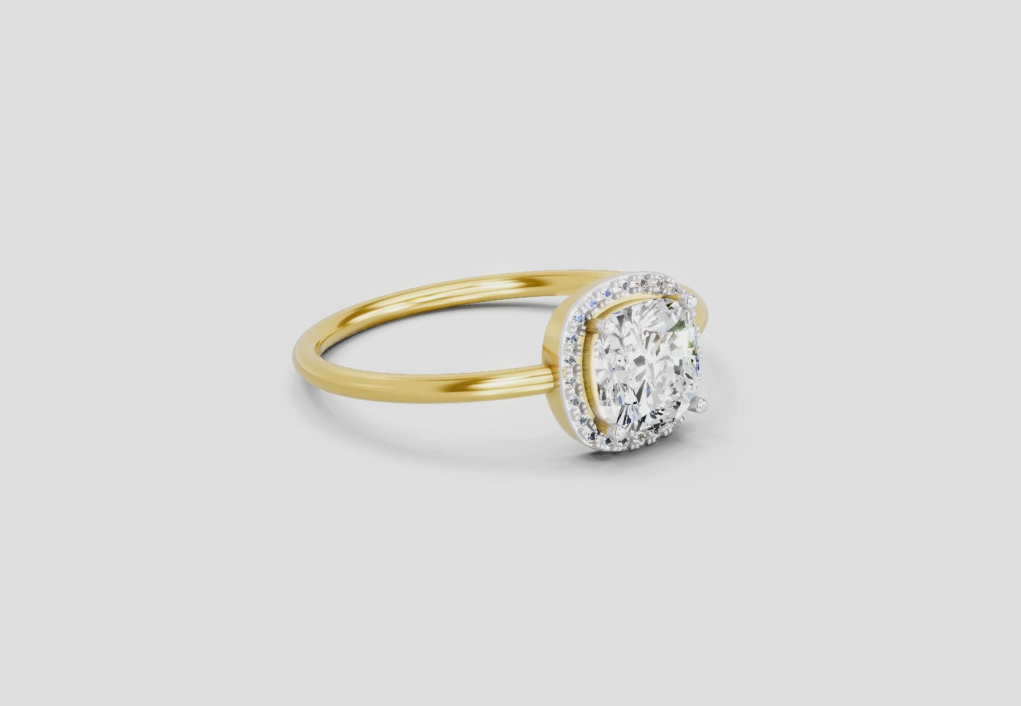 Load video: 1.37 Ct Cushion Halo | 14K Yellow Gold