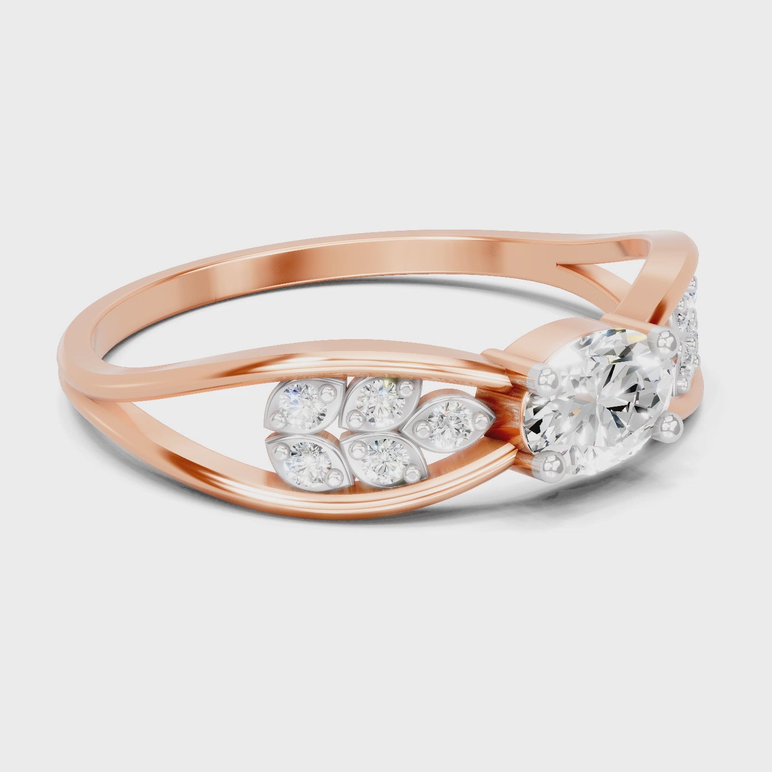 Load video: 0.45 Carat Oval &amp; Round Shape Diamond Solitaire Ring | 14K Rose Gold