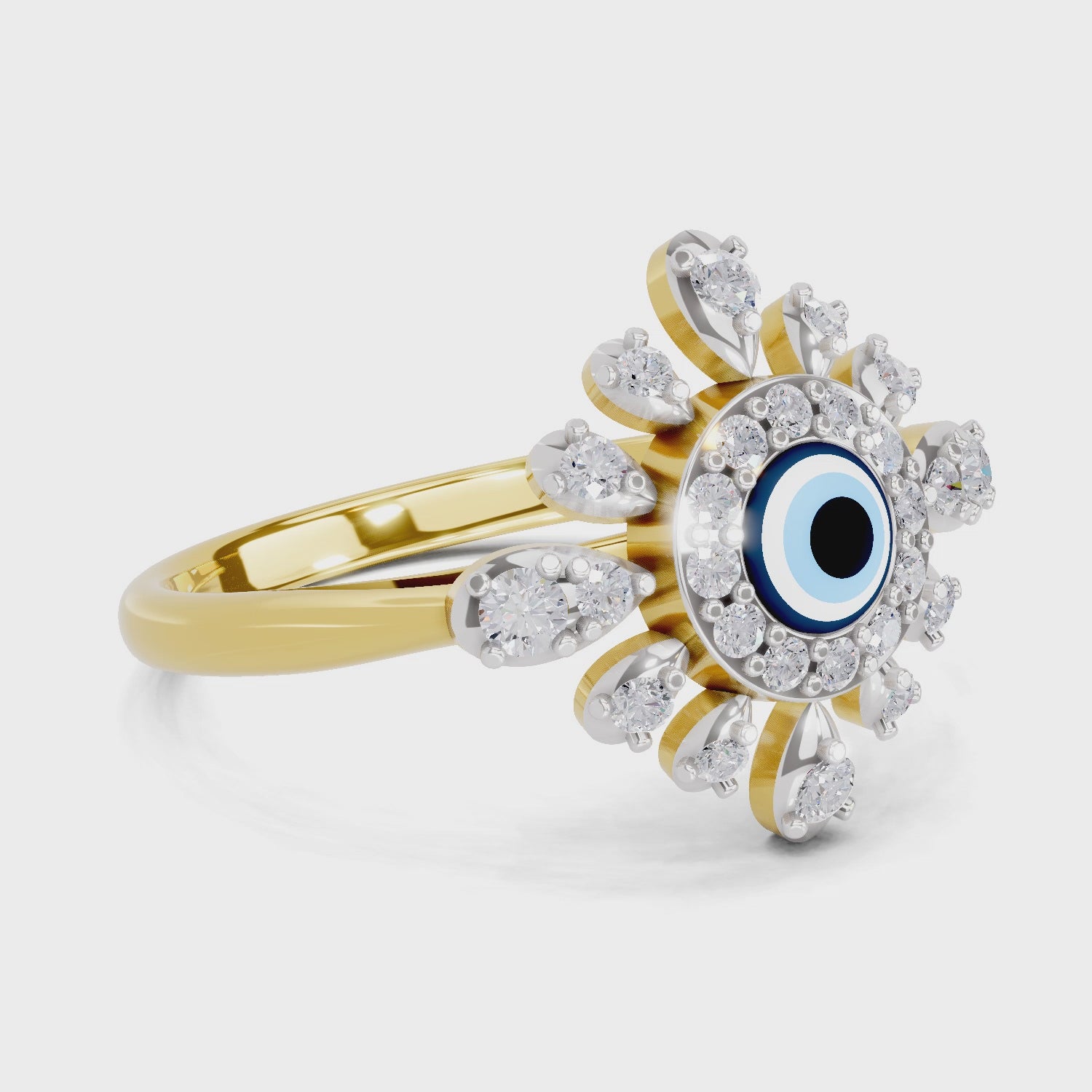 Load video: 0.36 Carat  | 925 Sterling Silver Gold Plated Evil Eye Cluster Ring
