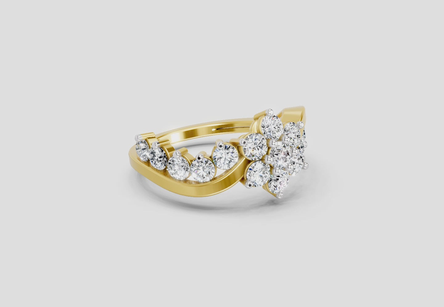 Load video: 1.41 Ct Round Shape Cluster Diamond Ring | 14K Yellow Gold