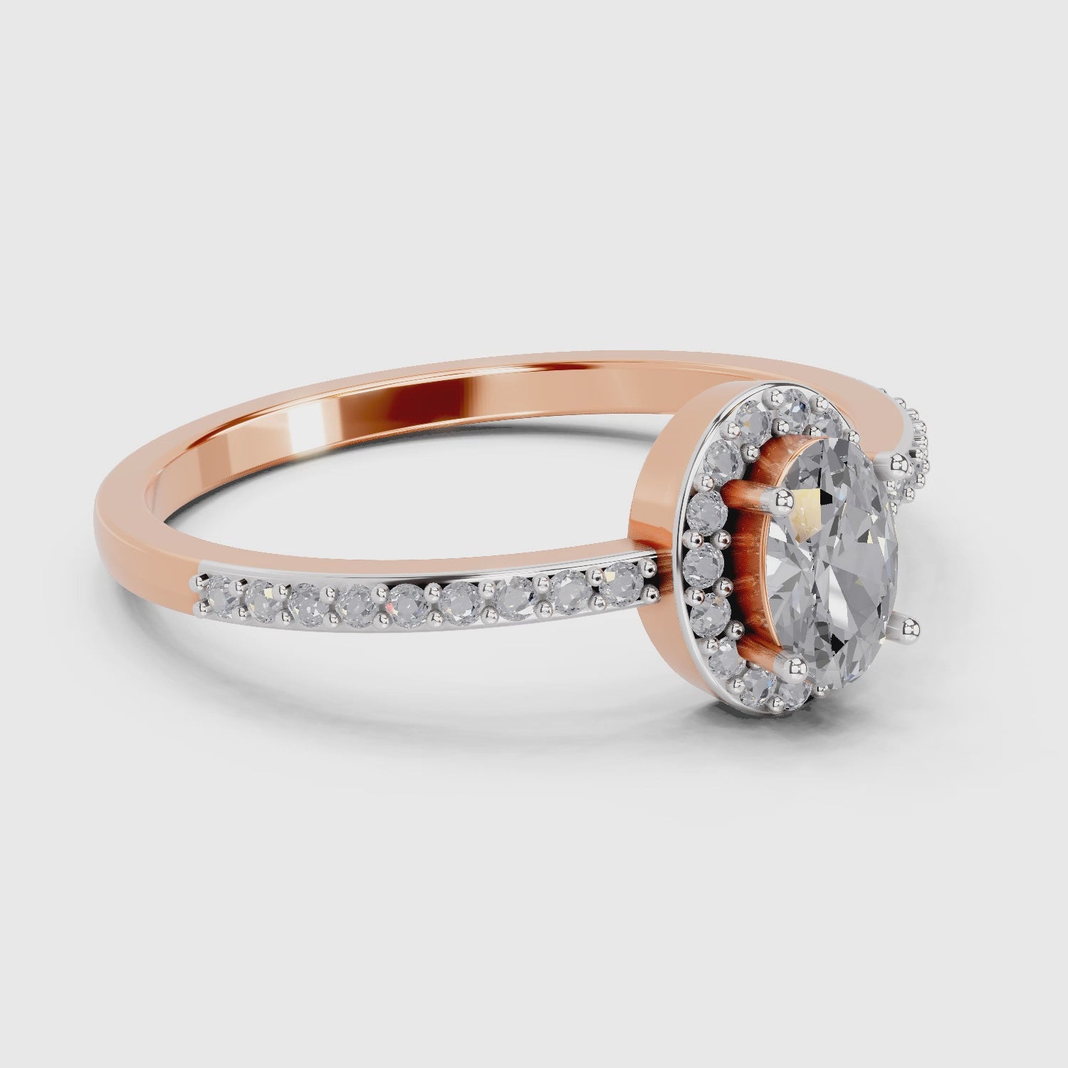Load video: 0.6 Carat Oval Shape Halo Engagement Ring | 14K Rose Gold