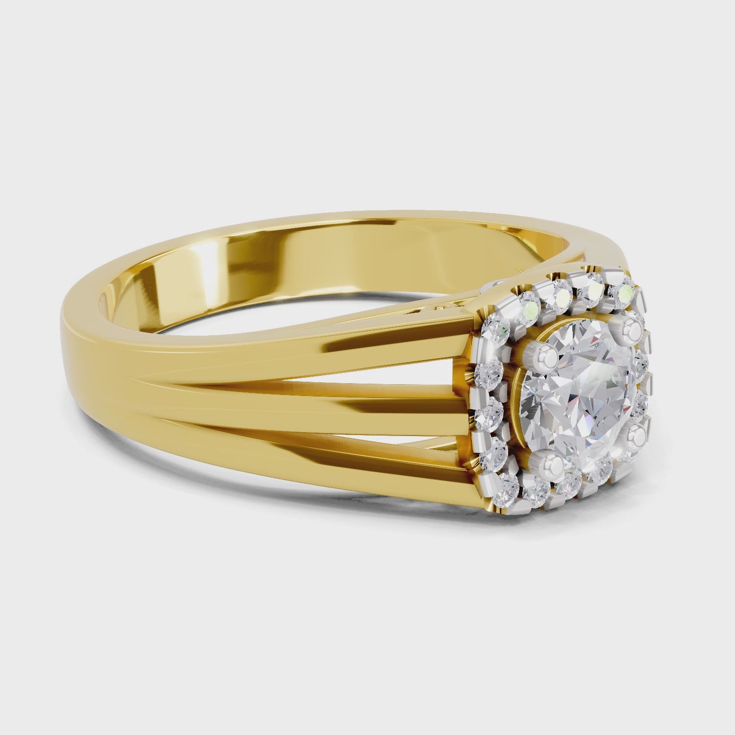 Load video: 0.61 Carat  | 925 Sterling Silver Gold Plated Halo Ring