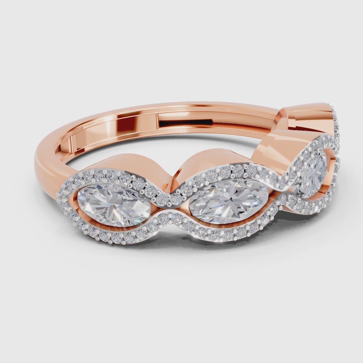 Load video: 1.64 Carat Oval Shape Halo Wave Engagement Ring | 14K Rose Gold