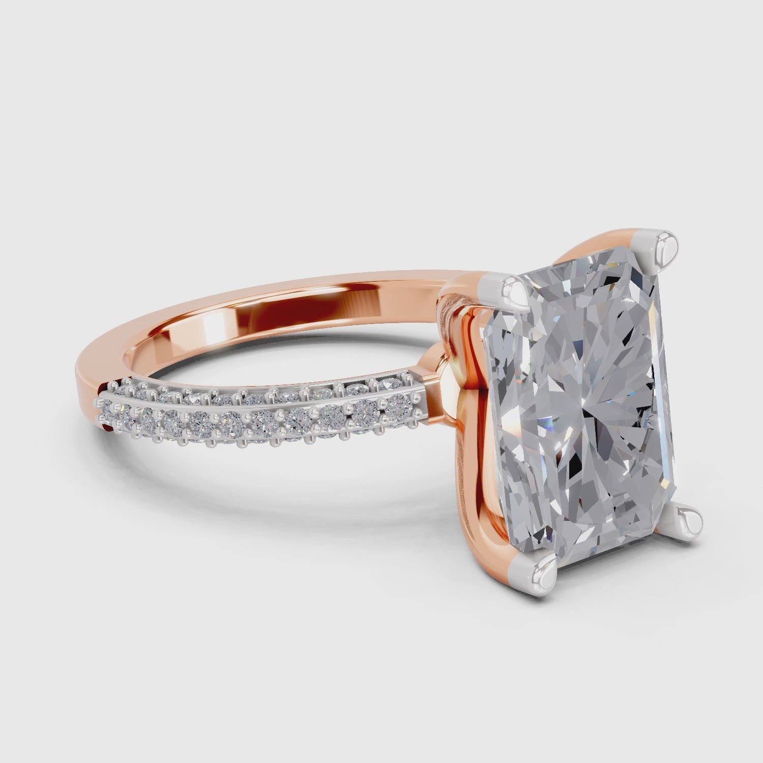 Load video: 5.37 Ct Emerald Shape Solitaire Diamond Ring| 14K Rose Gold