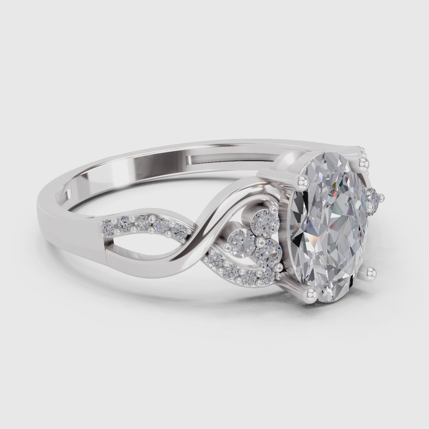 Load video: 2.19 Carat Oval Shape Swirl Engagement Ring | 14K White Gold