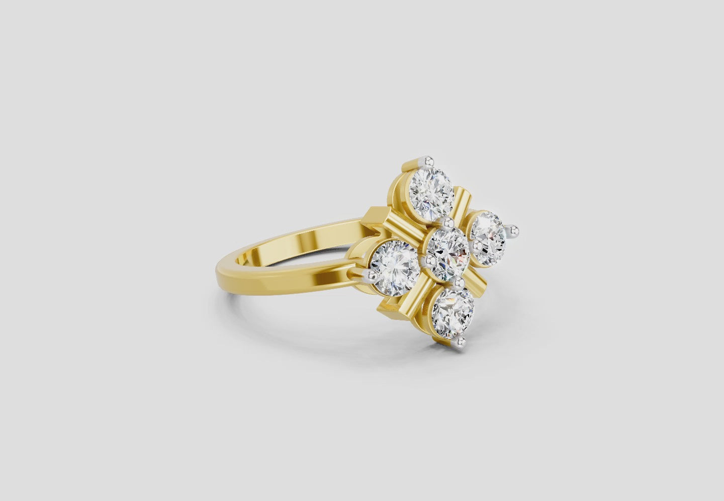 Load video: 0.80 Ct Round Shape Cluster Ring | 14K Yellow Gold