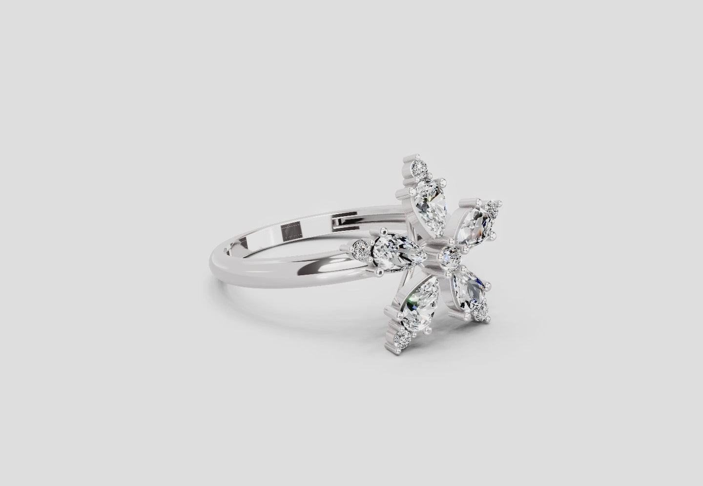 Load video: 1.61 Ct Pear Shape Floral Diamond Ring | 14K White Gold