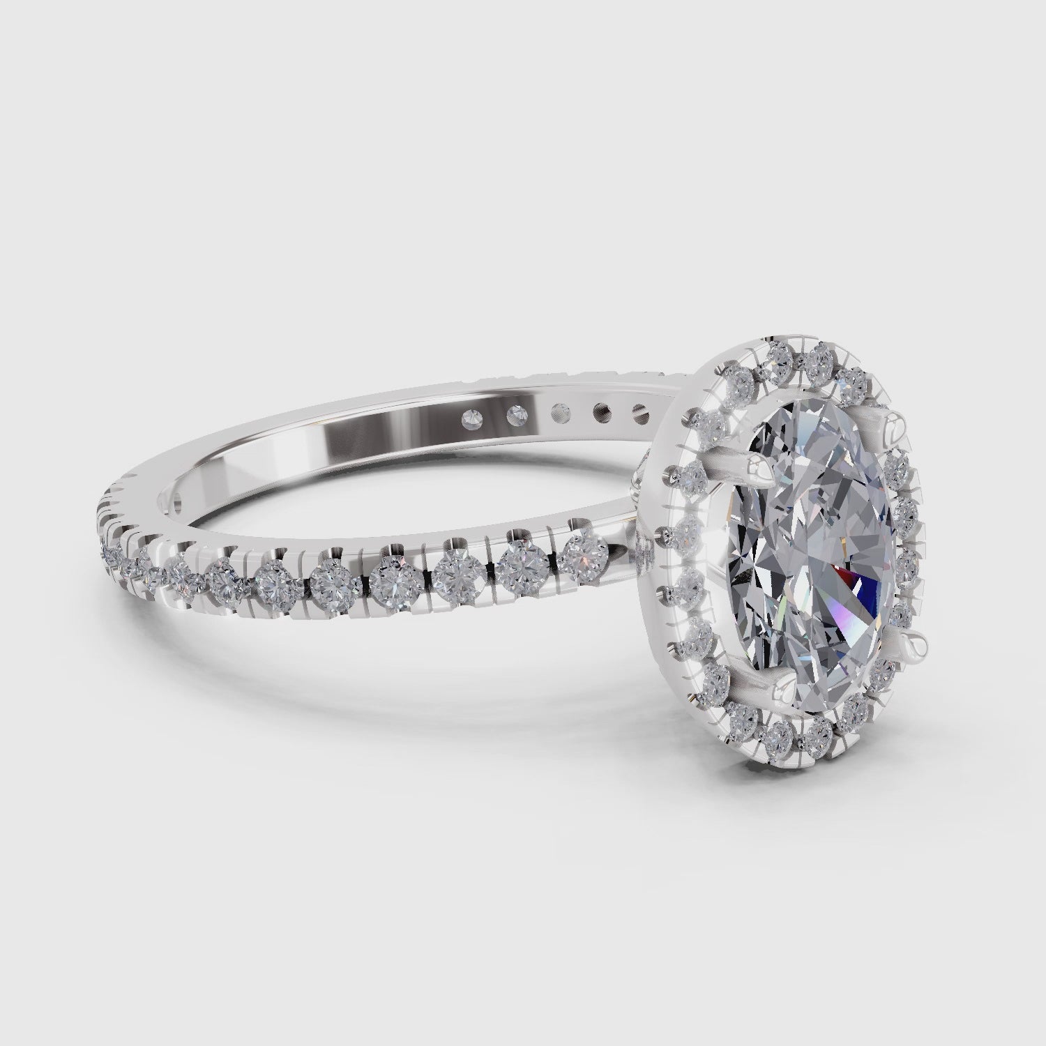 Load video: 1.66 Carat Oval Shape Halo Engagement Ring | 14K White Gold