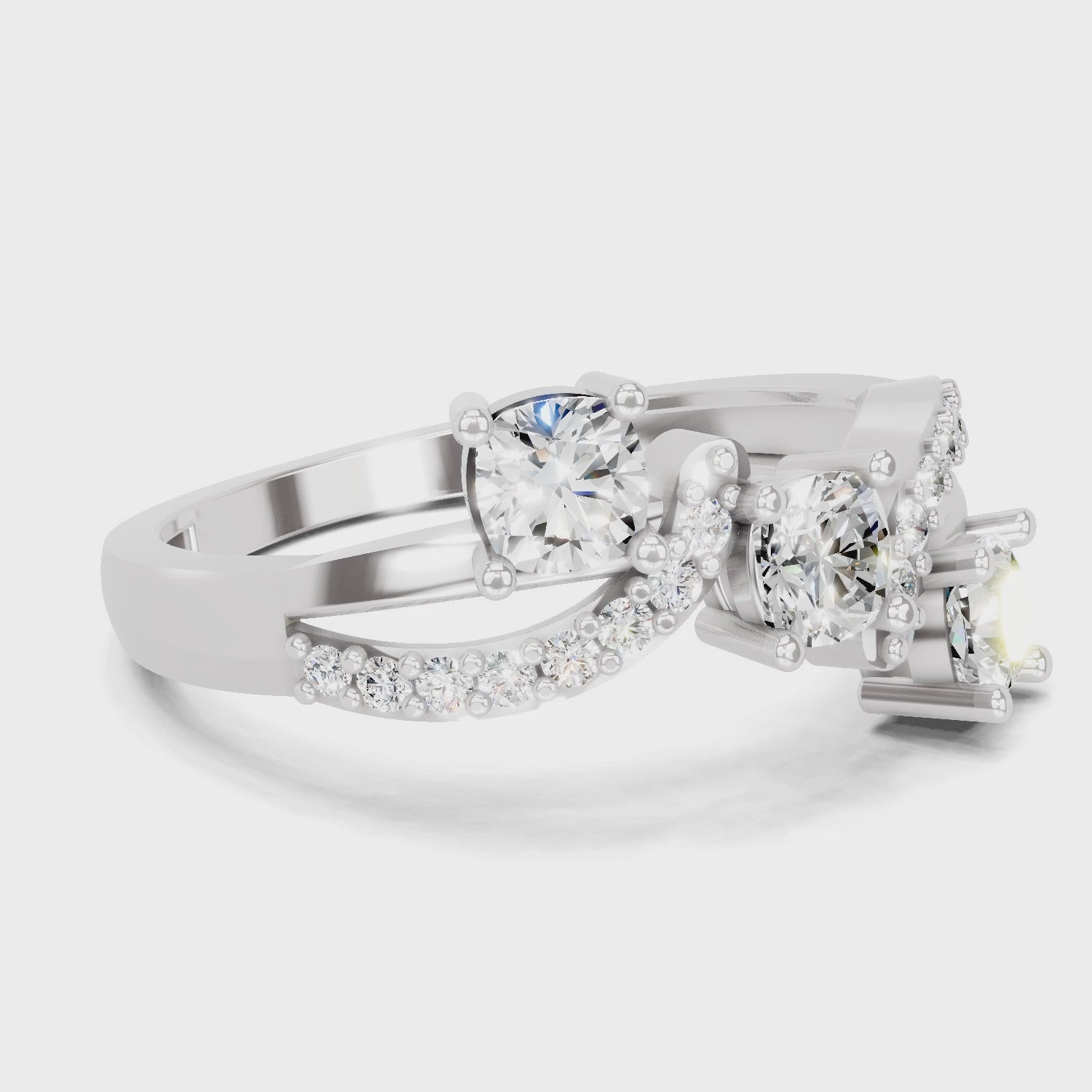 Load video: 0.97 Carat Round Shape Diamond Three-Stone Ring | 14K White Gold