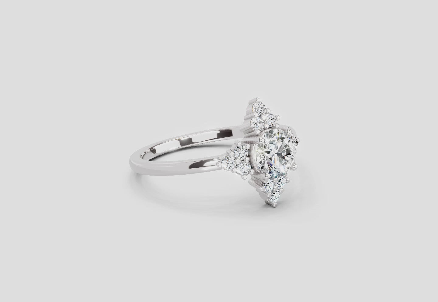 Load video: 0.70 Ct Round Shape Cluster Diamond Ring | 14K White Gold
