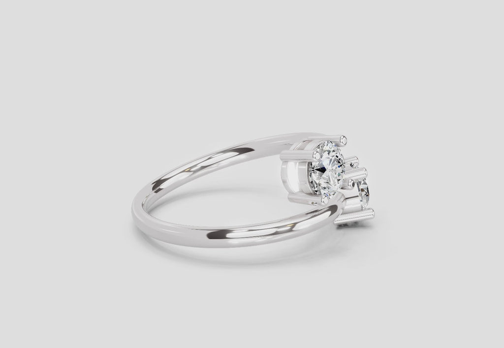 1 Ct Round Shape Diamond Two-Stone Open Ring | 14K White Gold