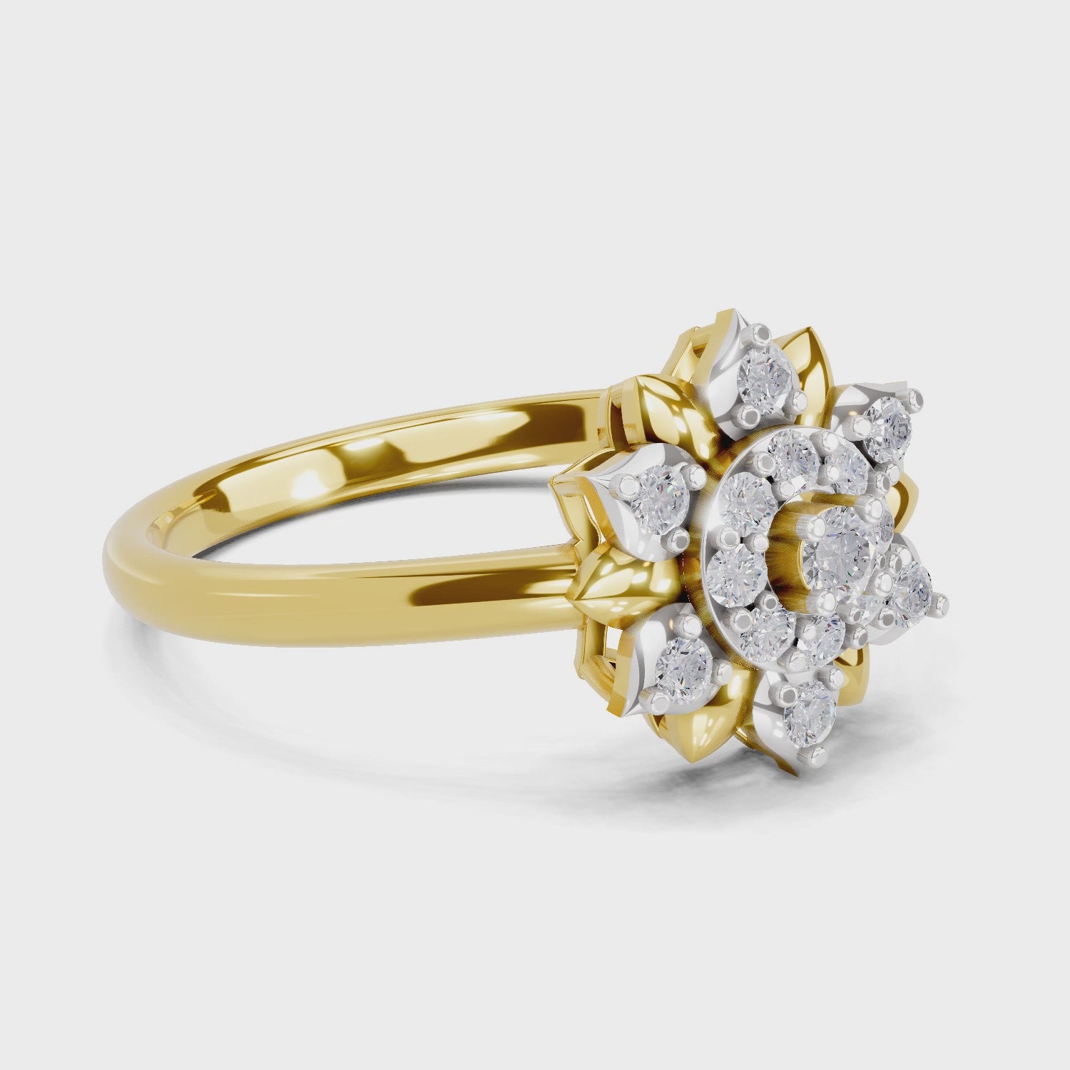 Load video: 0.25 Ct Round Shape | 925 Sterling Silver Gold Plated Floral Ring