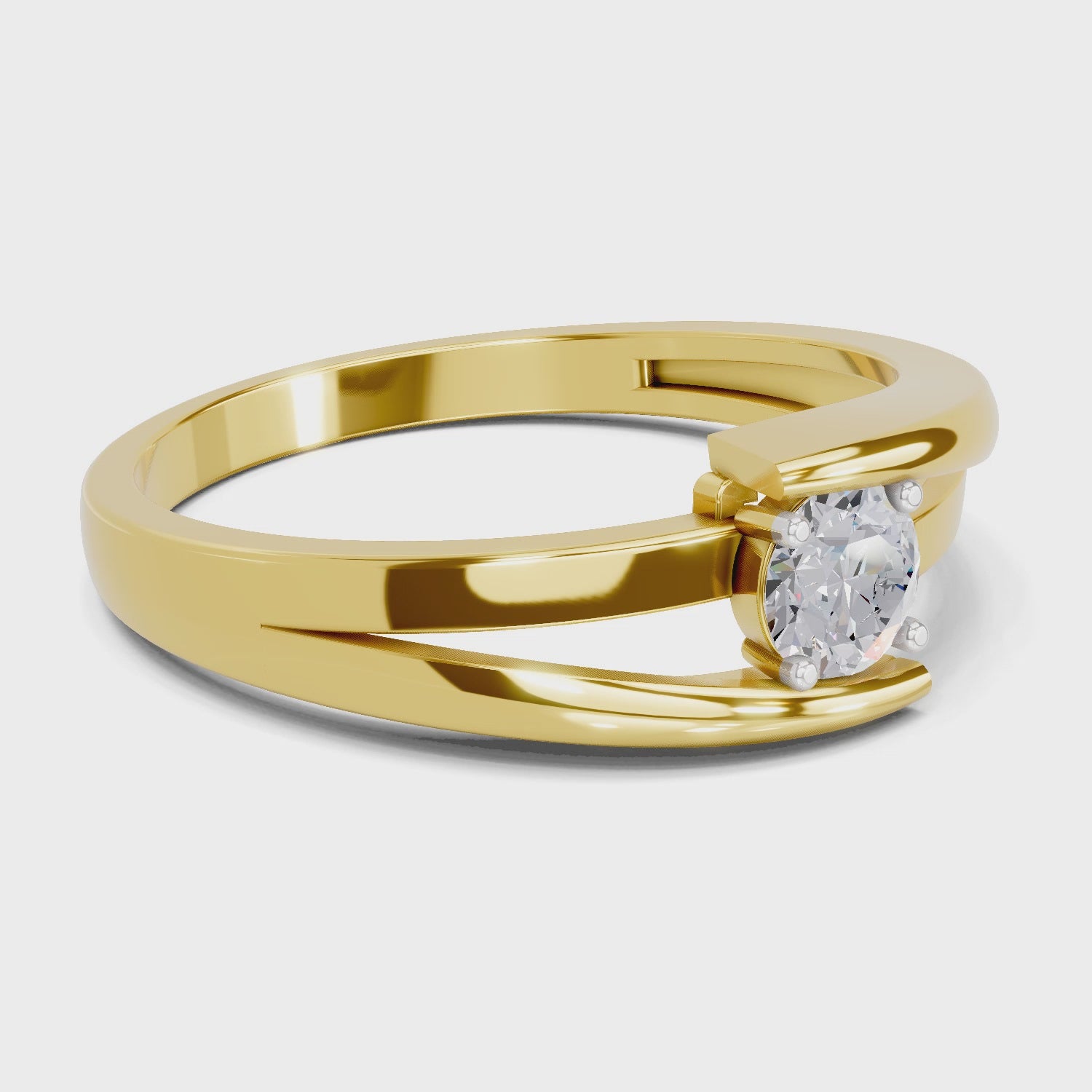 Load video: 0.26 Ct Round Shape | 925 Sterling Silver Gold Plated Solitaire Ring