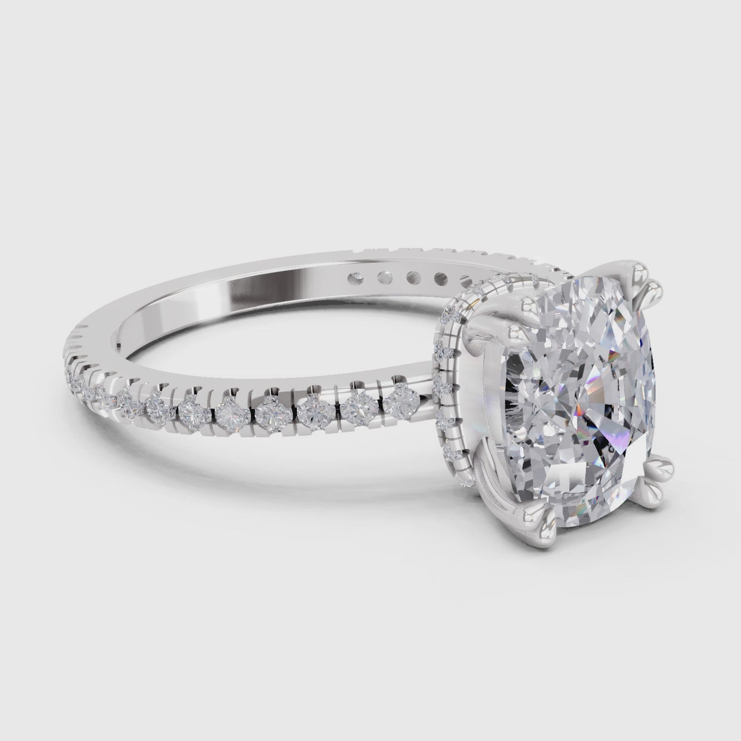 3.19 Ct Cushion Shape Solitaire Diamond Ring| 14K White Gold