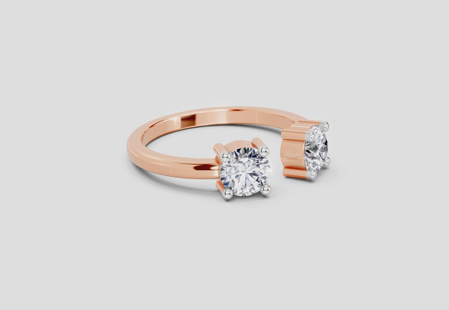 Load video: 0.76 Ct Round Open Two Stone Ring | 14K Rose Gold