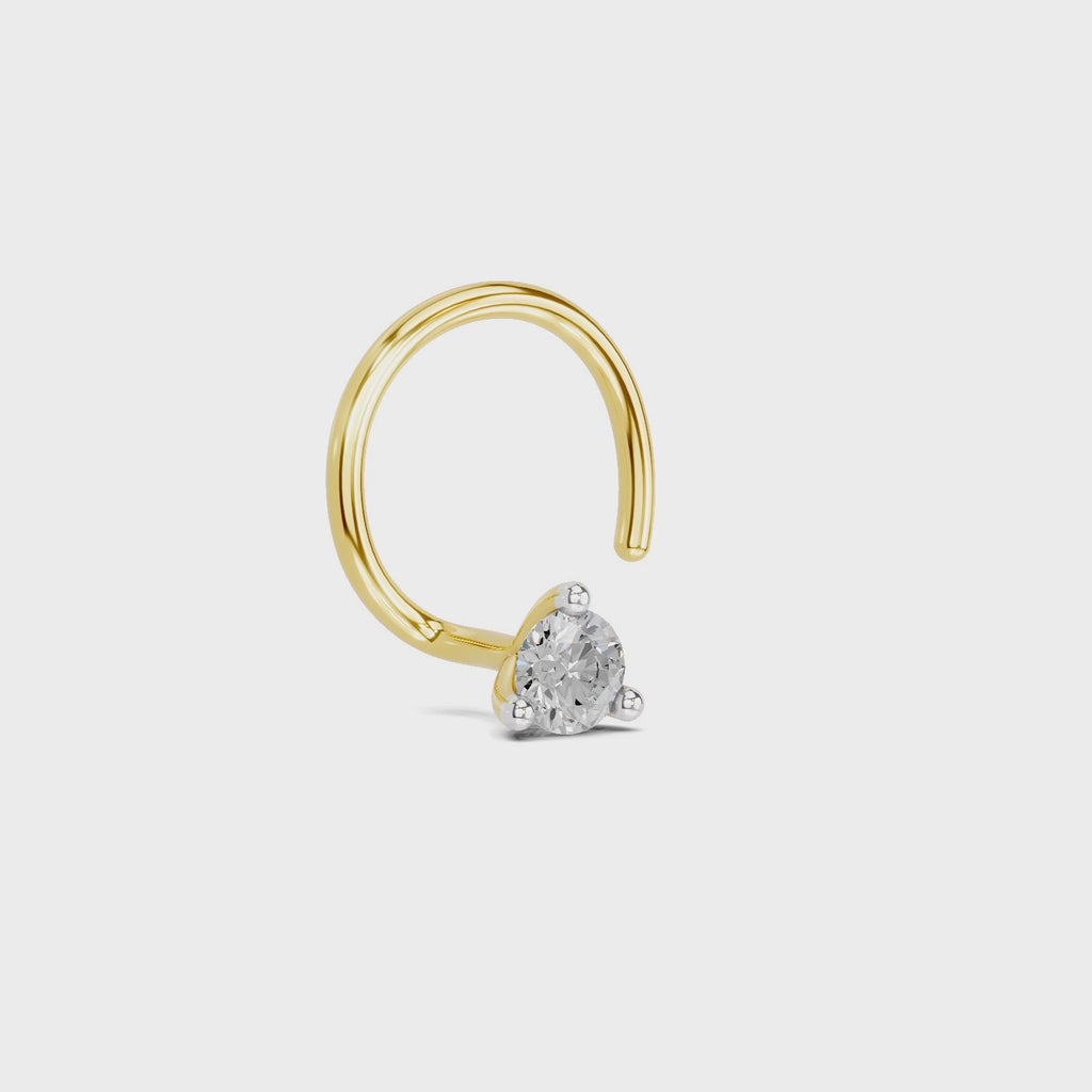 0.04 Ct Round Shape Soilitaire Diamond Nose Pin | 14K Yellow Gold
