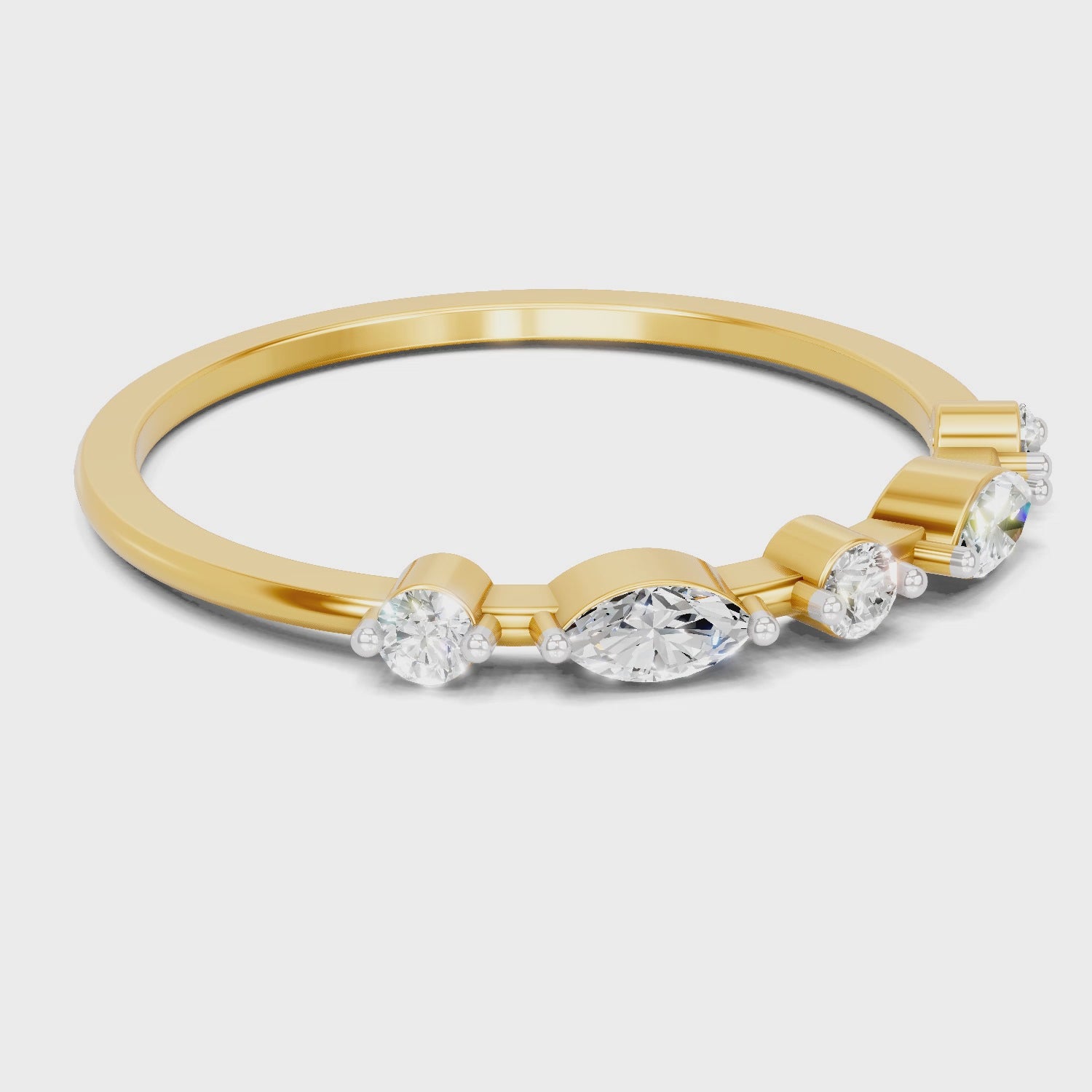 Load video: 0.24 Carat Round &amp; Marquise Shape Diamond Five-Stone Ring | 14K Yellow Gold