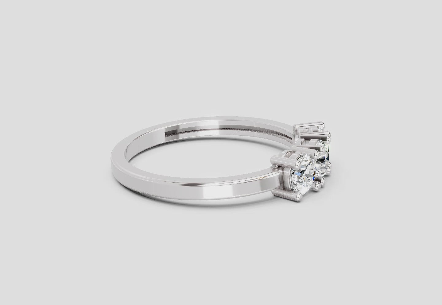 Load video: 3 Stone 0.75 Ct  Round Shape Diamond | 14K White Gold