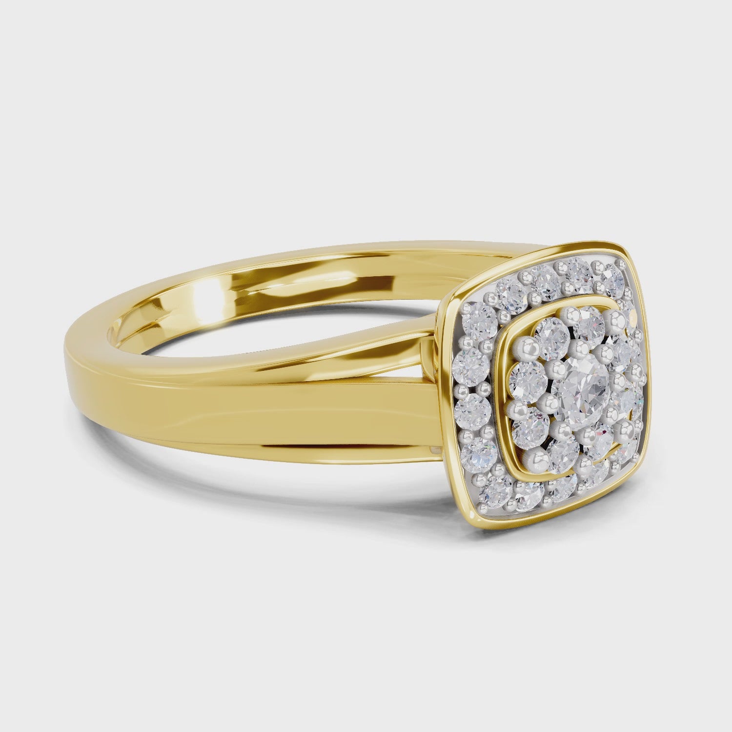 Load video: 0.39 Ct Round Shape | 925 Sterling Silver Gold Plated Halo Ring