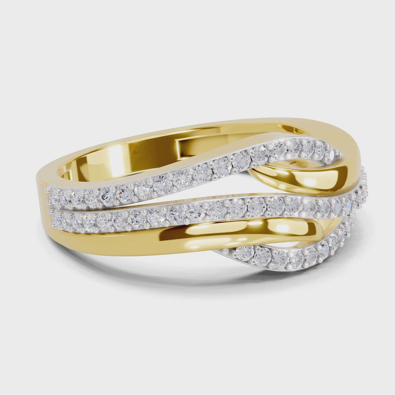 Load video: 0.4 Carat Round Shape Diamond | 925 Sterling Silver Gold Plated Waves Ring