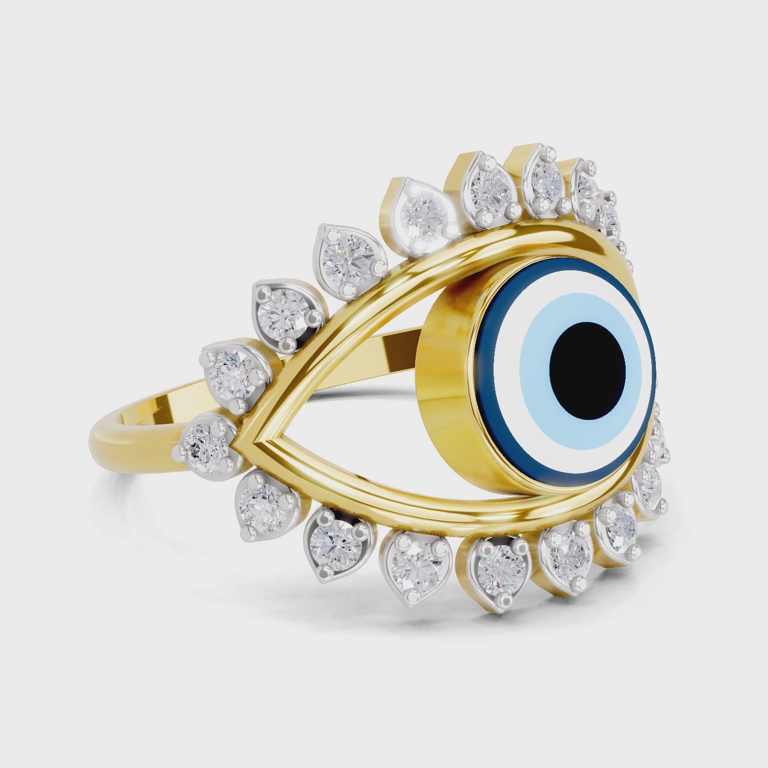 Load video: 0.36 Carat  | 925 Sterling Silver Gold Plated Evil Eye Ring